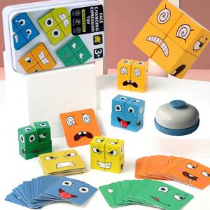 얼굴 변경 큐브 보드 카드 게임 빌딩 블록 만화 나무 퍼즐 몬테소리 어린이를위한 불안 스트레스 릴리프 장난감 어린이