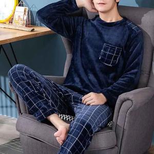 겨울 남성 잠옷 세트 부드러운 벨벳 열 잠옷 2 조각 세트 남성용 플란넬 Pijamas 캐주얼 긴 소매 푹신한 Homesuits