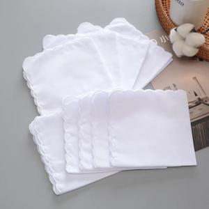 10개 웨딩 시즌 크리스마스 28cm 화이트 코튼 크레센트 엣지 손수건 얇은 빗질한