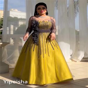 맞춤형 비즈 아플리케 웨딩 파티 볼 가운, O-넥 맞춤형 롱 드레스