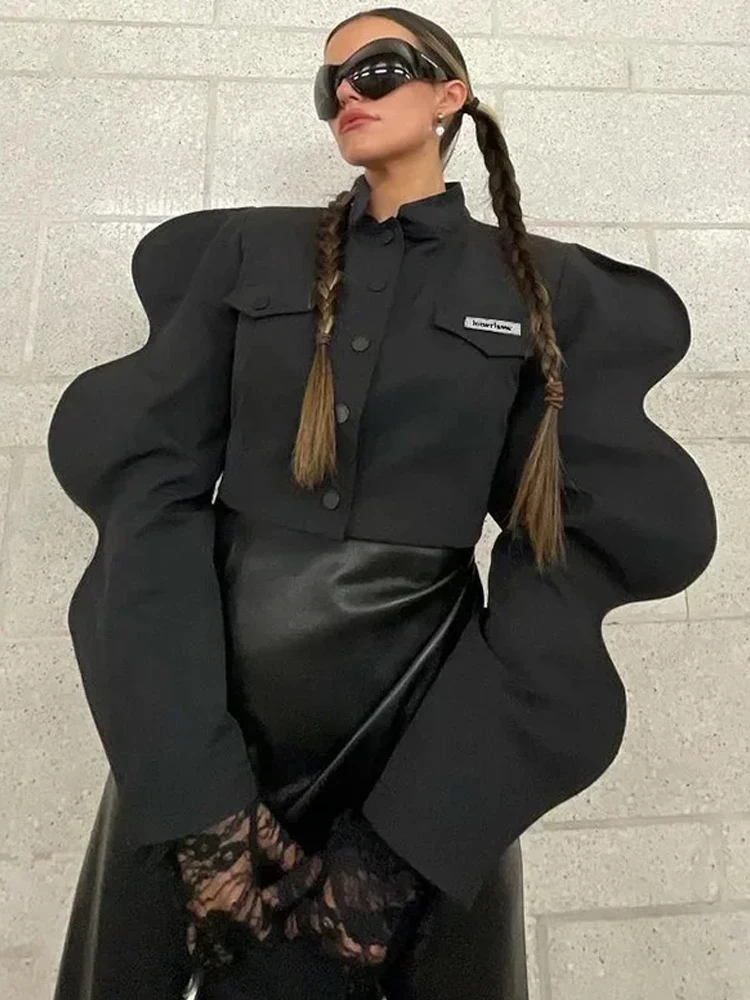 여성 싱글 브레스트 캐주얼 숏 아우터 코트, 기묘한 고양이, 패셔너블한 특수 소매 재킷, Y2K 가을 따뜻함, 와일드 스트리트