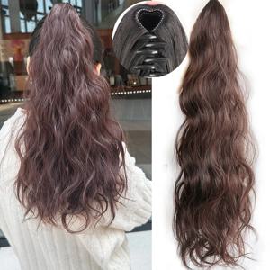 긴 물 곱슬 발톱 포니테일 헤어 익스텐션 내열성 18인치 여성용 천연 블랙 초콜릿 라이트 브라운