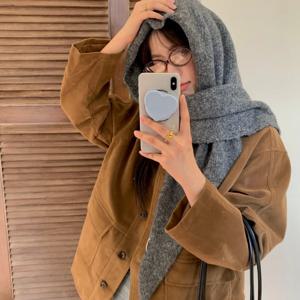 빈티지 Y2K 니트 풀오버 모자 여성용 가을 겨울 따뜻함 귀 보호 큰 삼각 스카프 일체형 두꺼운 모자