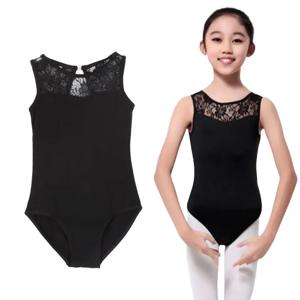 아이 블랙 화이트 탱크 Dancewear 코튼 라이크라 레이스 레오타드 오픈 뒤로 여자 발레 Dancewear 의상 바디 슈트