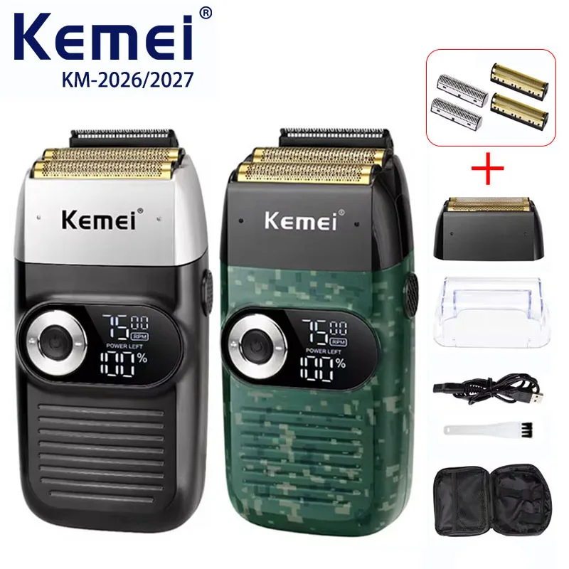 기존 Kemei KM-2026 KM-2027 2 In 1 충전식 전기 면도기 LCD 왕복 면도기 남성용 USB 충전 수염 트리머