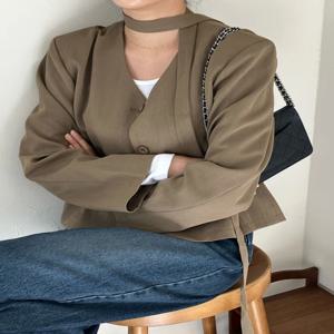 한국 패션 템퍼러먼트 V넥 스트리머 싱글 브레스트 블레이저, 오피스 레이디 세트 재킷, 2024 트렌디 짧은 재킷 코트