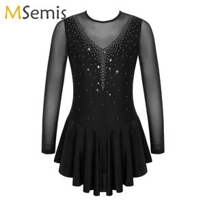 키즈 발레 투투 드레스 라인 석 체조 레오타드 십대 소녀 발레 메쉬 피겨 아이스 스케이트 드레스 무대 서정적 댄스 의상