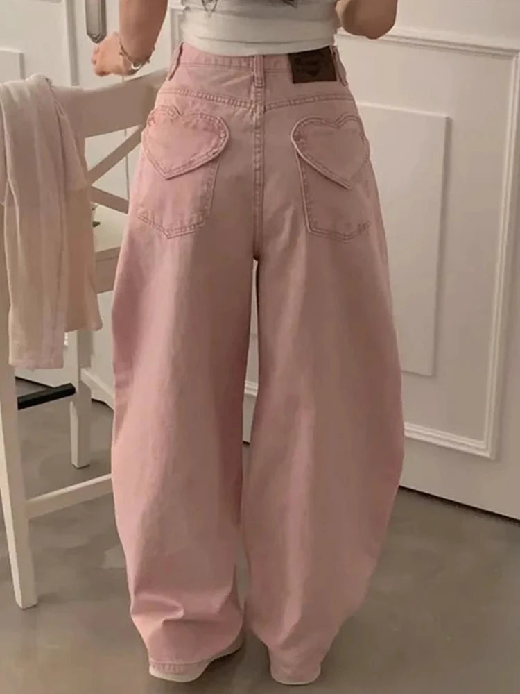 하이웨이스트 데님 진 여성용 봄 신상 만능 바나나 팬츠 뒷면 하트 포켓 캐주얼 루즈핏 롱 레깅스