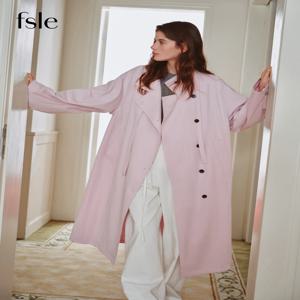 FSLE 2025 신상 오버사이즈 턴다운 칼라 캐주얼 트렌치 여성용 2025 봄 가을 신상품 코튼 코트 롱 재킷 카키