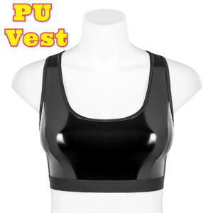 섹시한 하이 글로스 PU 가죽 민소매 탱크탑 리브드 스트레치 피트니스 요가 스포츠웨어 타이트 핏 크롭 캐주얼 탑 플러스 사이즈