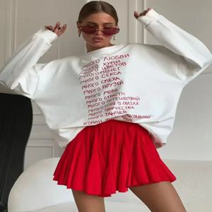 러시아어 간단한 우수한 감각 Prined O 넥 스웨터 여성 흰색 얇은 가을 후드 여성 러시아 스타일 느슨한 한국 패션