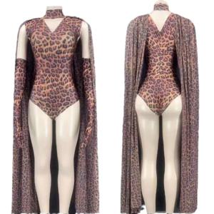 나이트 클럽 바 무대 의류 여성 사진 작가 게스트 레오파드 프린트 망토 원피스 양복 섹시한 여성 노래 공연 의류