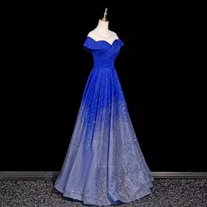 2025 이브닝 드레스 그라데이션 블루 연회 연례 회의 무대 공연 예술 시험 합창 지휘자 드레스 호스트 원 숄더