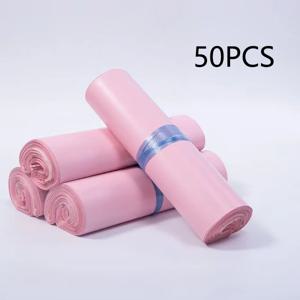 50개 배송 포장 가방 불투명 플라스틱 특급 봉투 연분홍색 우편 가방 자체 접착 씰 방수 택배 가방