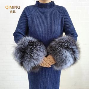 여성용 리얼 퍼 커프스 겨울 털 손목 커프스 푹신한 소프트 손목 커버 워머 폭스 퍼 슬리브 퍼지 암 손목밴드 ﻿   코트 액세서리