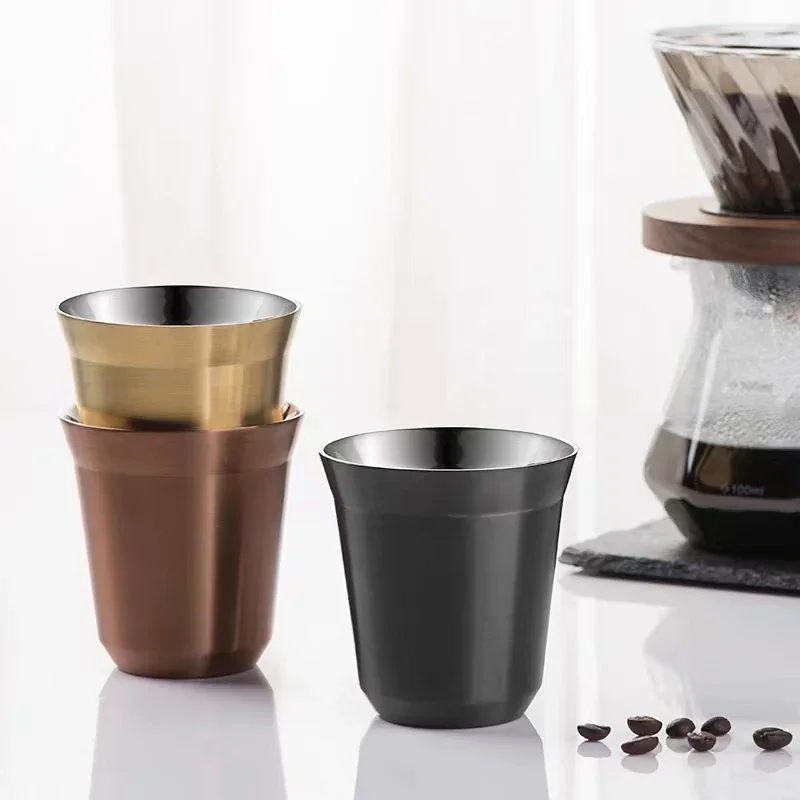 80ml 미니 커피 컵 스테인레스 스틸 이중 벽 단열 커피 컵 휴대용 소형 음료 컵