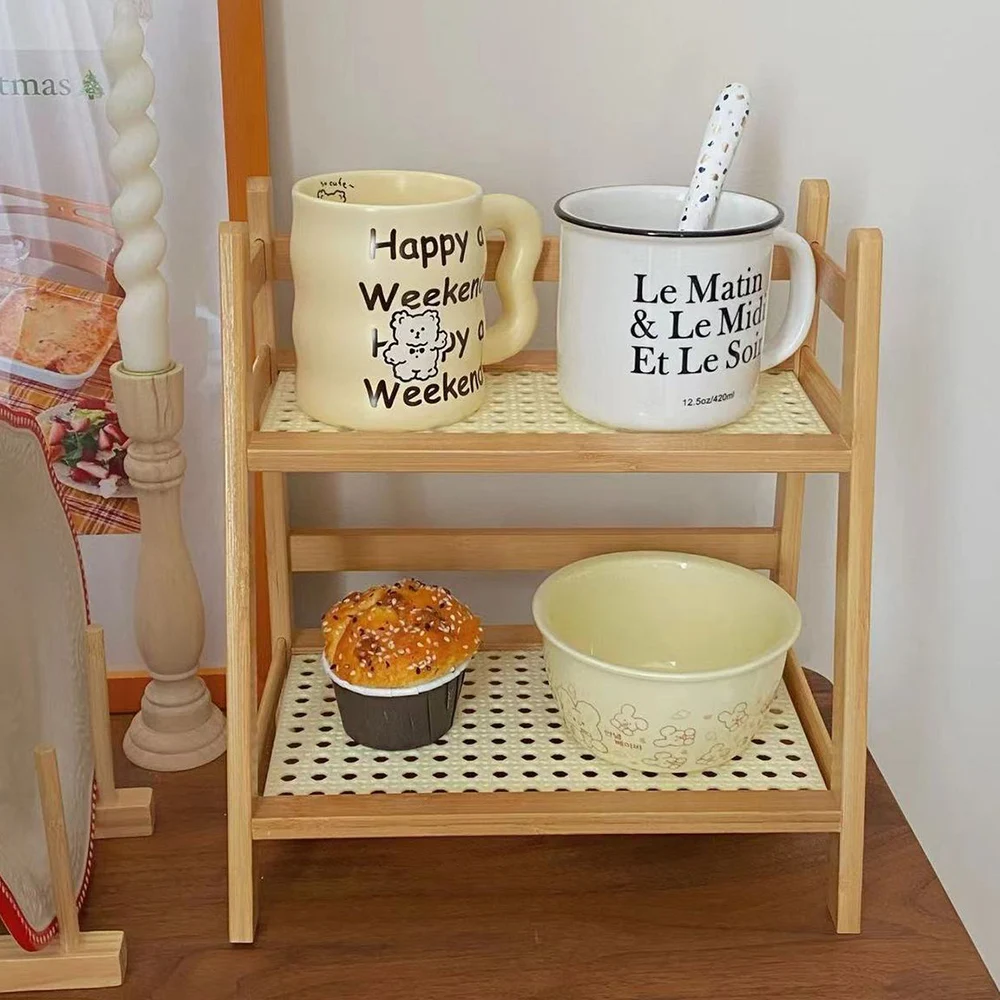 2단 대나무 수납 선반 주방 양념통 선반 데스크탑 캐비닛 정리대 디스플레이 선반 커피 바 카운터 선반