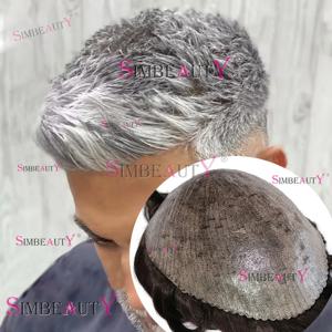 감지할 수 없는 검은 회색 1B65 1B80 남자 가발 내구성 얇은 피부 인간의 머리카락 마이크로 스킨 전체 PU 저렴한 남성 가발 모세관 보철물