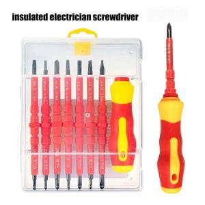 8 in 1 절연 드라이버 세트 마그네틱 스크류 드라이버 더블 헤드 비트 CRV 슬롯 형 필립스 Torx 삼각형 전기 도구