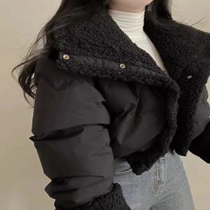 루즈핏 반팔 재킷 여성용 한국 스타일 면 코트 양털 시뮬레이션 양면 착용 긴팔 브레드 코트