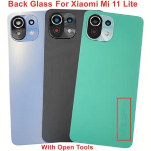 Xiaomi Mi 11 Lite 4G 5G 하드 배터리 커버 후면 하우징 패널 케이스 + 카메라 렌즈 + 스티커 접착제 용 유리 뒷면 뚜껑 도어