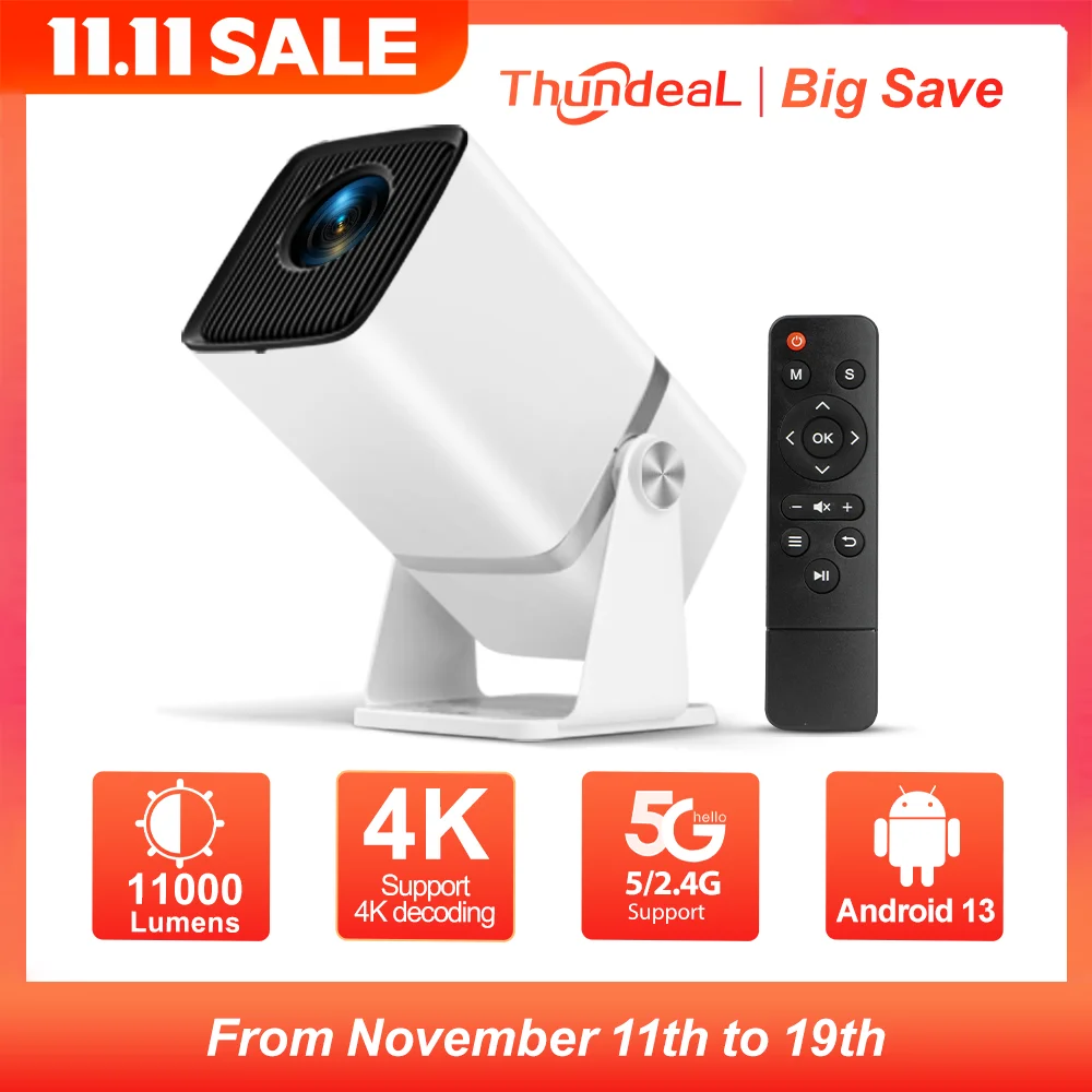ThundeaL 4K 풀 HD 프로젝터, FHD TD80W, 안드로이드 와이파이, 3D 홈 시어터 TD80, 휴대용 빔 프로젝터, 회의 비디오 영화 PK HY320