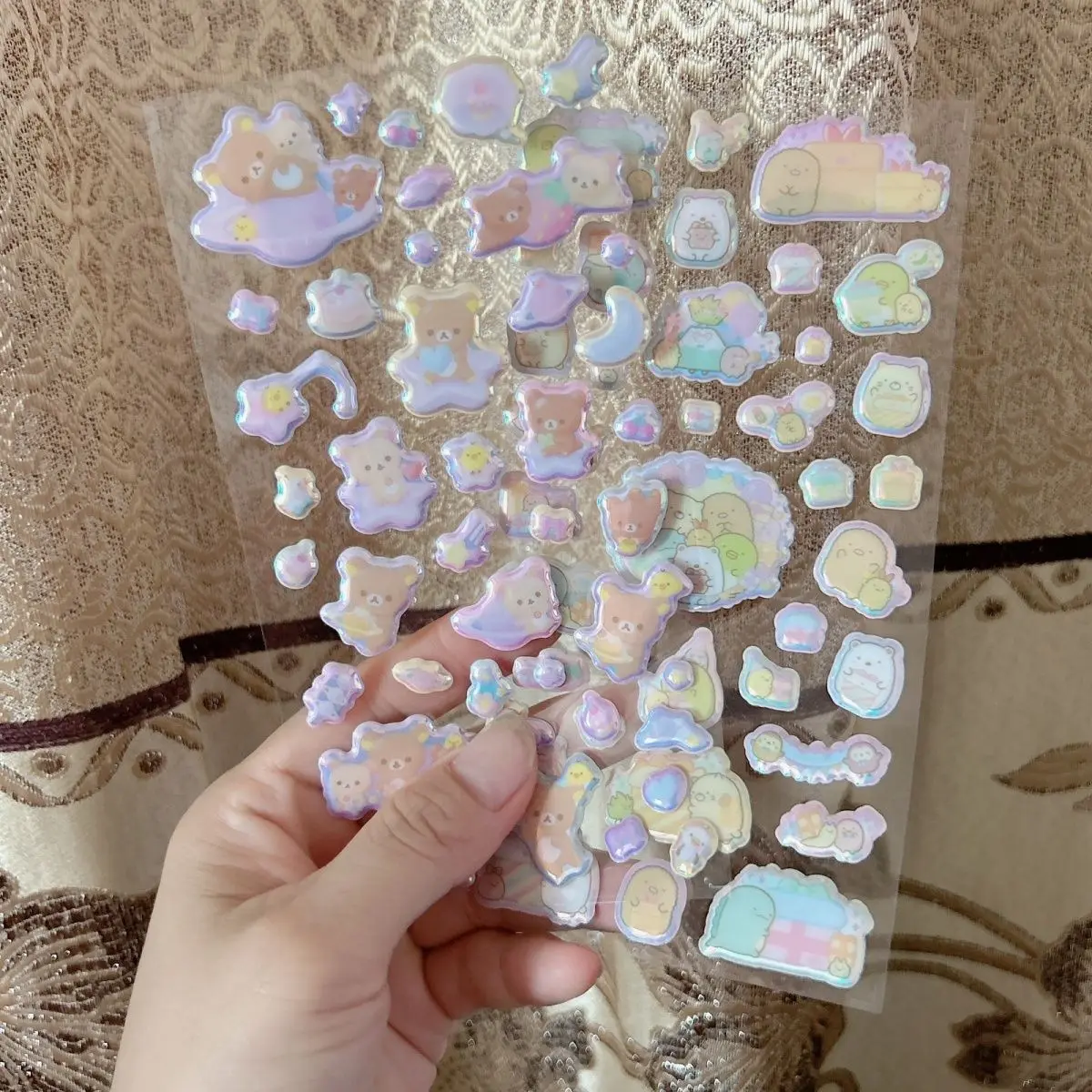 리락쿠마 어린이를위한 3D 버블 스티커 Diy 데스크탑 장식 냉장고 스티커 소녀의 전화 케이스 스티커 보상 장난감