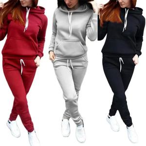 솔리드 여성 Tracksuit 캐주얼 후드 티 스웨터 바지 세트 라운지 착용 스포츠 정장 2PCS 가을 겨울 의류