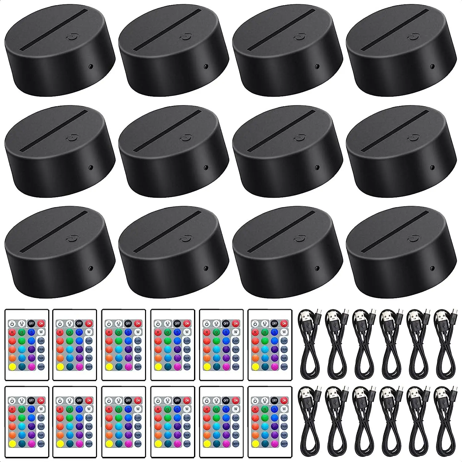 2/4/6/8/10/12 Pcs LED 램프 기본 테이블 원격 제어 및 USB 케이블과 3D 밤 빛 자료 16 색 빛 스탠드 도매
