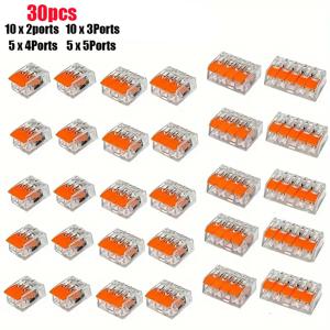 30개 퀵 와이어 커넥터 30개 1입력 및 1출력 고속 케이블 전기 클램프 키트 커넥터 터미널 30개 오렌지색 조합