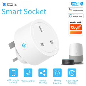 Tuya 스마트 플러그 WiFi 및 BT 소켓 영국 16A 전원 모니터 음성 제어 타이밍 스마트 라이프 제어는 Alexa Google 홈과 함께 작동합니다.