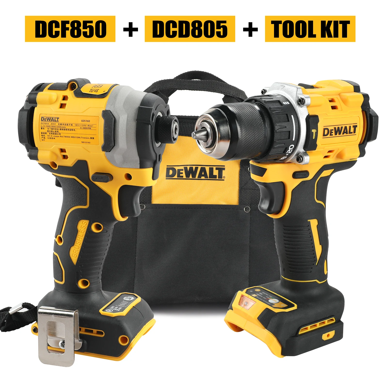 DeWalt Dcd805 Dcf850 DWBAG 리튬 브러시리스 모터 스크루 드라이버 전기 스크루 드라이버 전기 핸드 드릴 임팩트 드릴