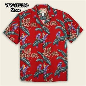 하와이 열대 스타일 앵무새 프린트 반팔 알로하 셔츠, 쿠바 스타일, 플러스 사이즈 캐주얼 남성 셔츠, 여름 신상