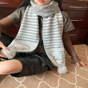 허지어스킨 가을 겨울 한국 스타일 물방울 무늬 니트 스카프 여성용 Y2K 따뜻한 목도리 트렌디한 스트라이프 패턴 스카프