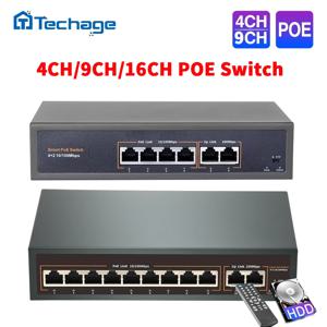 Techage 네트워크 POE 스위치, 이더넷 IP 카메라, 무선 AP, CCTV 카메라, IEEE 802.3 af/at, 10 Mbps, 100Mbps, 52V, 4CH, 8CH, 16CH