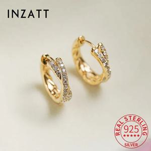 INZATT 리얼 925 스털링 실버 지르콘 크로스 18K 골드 후프 귀걸이 여성용 OL 기하학 파인 쥬얼리 미니멀리스트 액세서리