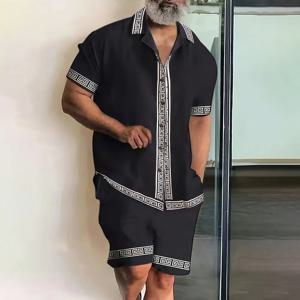 휴가 남성용 2피스 의상 빈티지 버튼 다운 반소매 셔츠 및 반바지 세트 신축성 있는 허리 반바지 반소매 셔츠