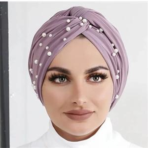 이슬람 패션 여성 탄성 벨벳 진주 터번 모자 이슬람 Hijab 보닛 Musulman Femme Headscarf 인도 모자 Turbante Mujer