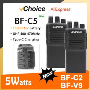 1/2/4Pcs Baofeng BF-C5 워키 토키 BF-V9 CB 양방향 햄 라디오 BF-C2 USB Type-C 충전기 5W 1500mAh UHF 400-470MHz 업그레이드 888S