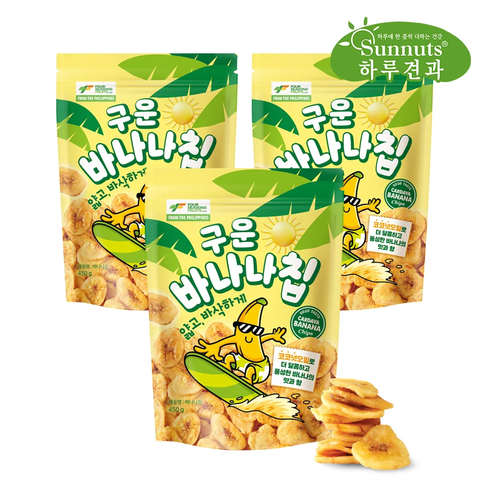 [하루견과] 구운바나나칩450gx3봉/ 바삭달콤/ 코코넛오일/ 남녀노소간식