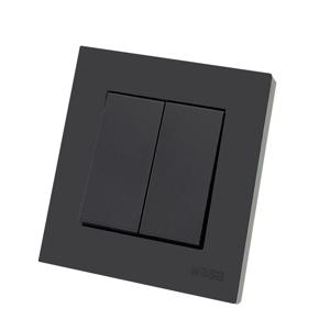 WESA 검정색 서리로 덥은 빛 벽 스위치 난연성 플라스틱 패널 더블 버튼 2 갱 단방향 벽 로커 스위치 켜기 및 끄기 AC