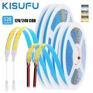 12V 24V COB LED 스트립 고밀도 528LED/m 8mm PCB RA90 유연한 LED 테이프 따뜻한 자연 흰색 디밍이 가능한 선형 조명 1m 5m 10m