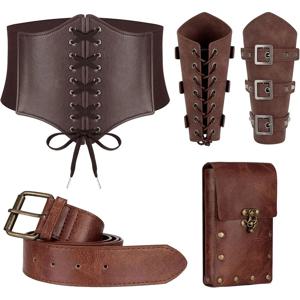 5pcs/4pcs 중세 르네상스 의상 세트 지갑/벨트/파우치/키 체인 코르셋 PU 가죽 벨트 지갑 하이킹 Steunk Viking Cosp