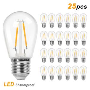 25PCS S14 2W 플라스틱 LED 필 라 멘 트 전구 E27 기본 Shatterproof 야외 문자열 빛 결혼식 파티 정원에 대 한 전구 교체