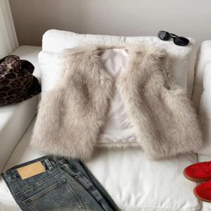 여성용 가을/겨울 패션 오픈 퍼프 베스트 자켓 (인조 모피)