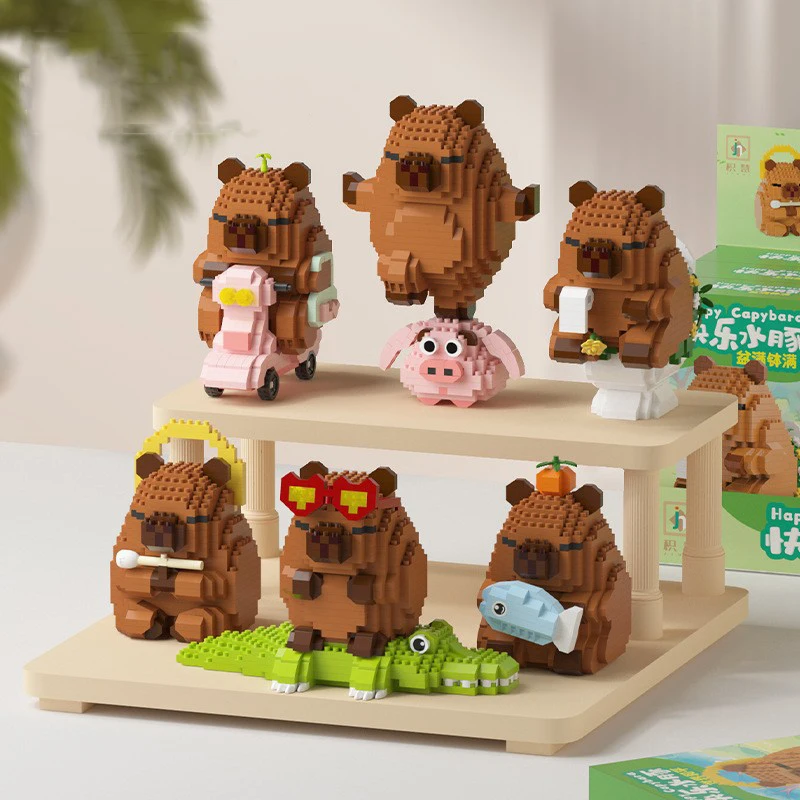 사랑스러운 만화 동물 Nanobricks Capybara 마이크로 다이아몬드 블록 건설 모델 빌딩 벽돌 교육 장난감 어린이 선물