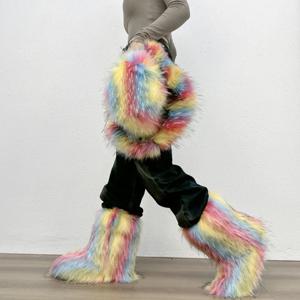 2023 Y2k 모피 스노우 부츠, 따뜻한 플러시 부츠, 야외 플랫폼, 단색 미드 카프 부츠, 모피 귀여운 소녀 신발