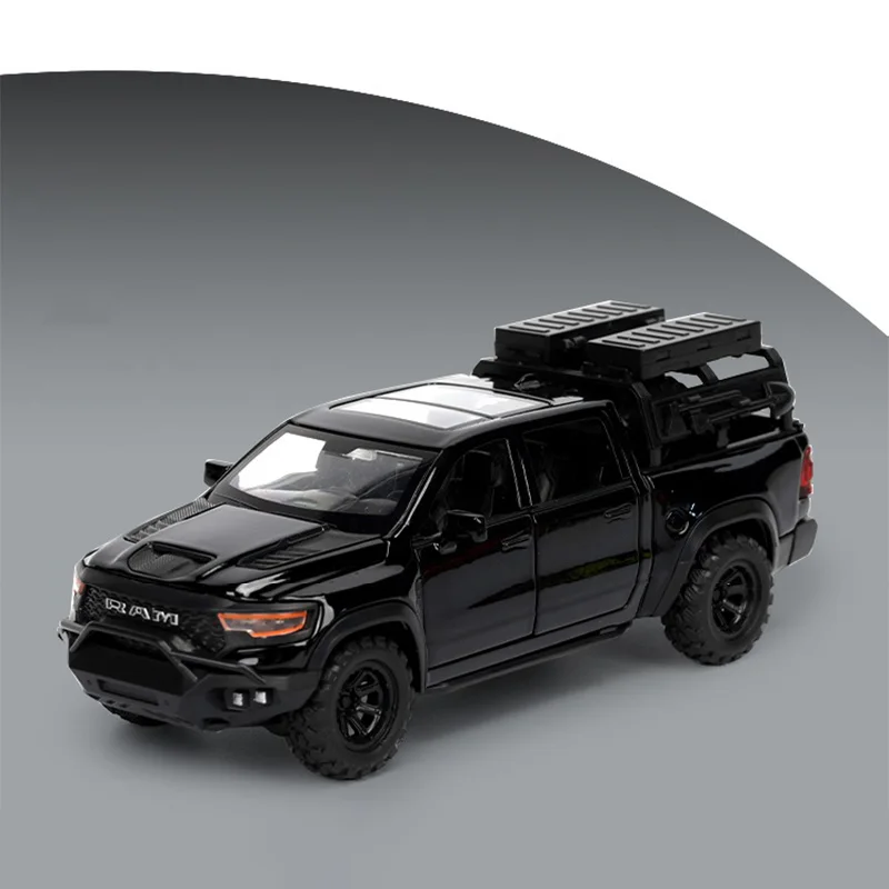 1:32 닷지 램 맘모스 픽업 트럭 오프로드 합금 장난감 자동차 모델 사운드 & 라이트 풀백 컬렉션 소년을위한 선물 어린이 키즈