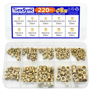 3D 프린터용 M2 - M6 황동 열 삽입 너트 220개. 널링 처리된 이중 능직사. 핫멜트 내장에 이상적입니다.