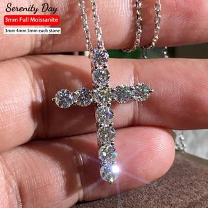 3mm 4mm 5mm Moissanite 크로스 목걸이 GRA 인증 S925 실버 예수 펜던트 목 체인 여성용 약혼 신부 고급 보석